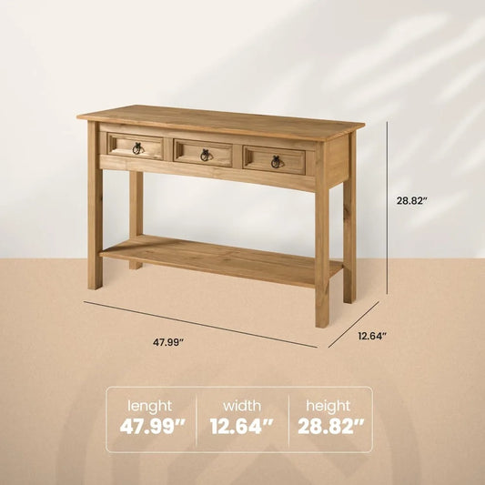 Solid Wood Hall Table Console 47.9" W, 12.6" D, 28.8" H