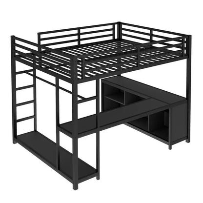 Queen Size Metal Loft Bed with Wardrobe