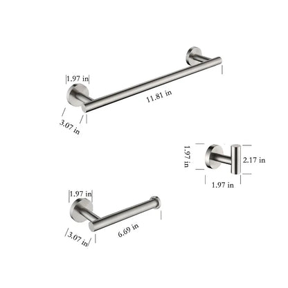 3Piece Bathroom Hardware Set with Toilet Paper Holder Towel Ring Adjustable Towel Bar