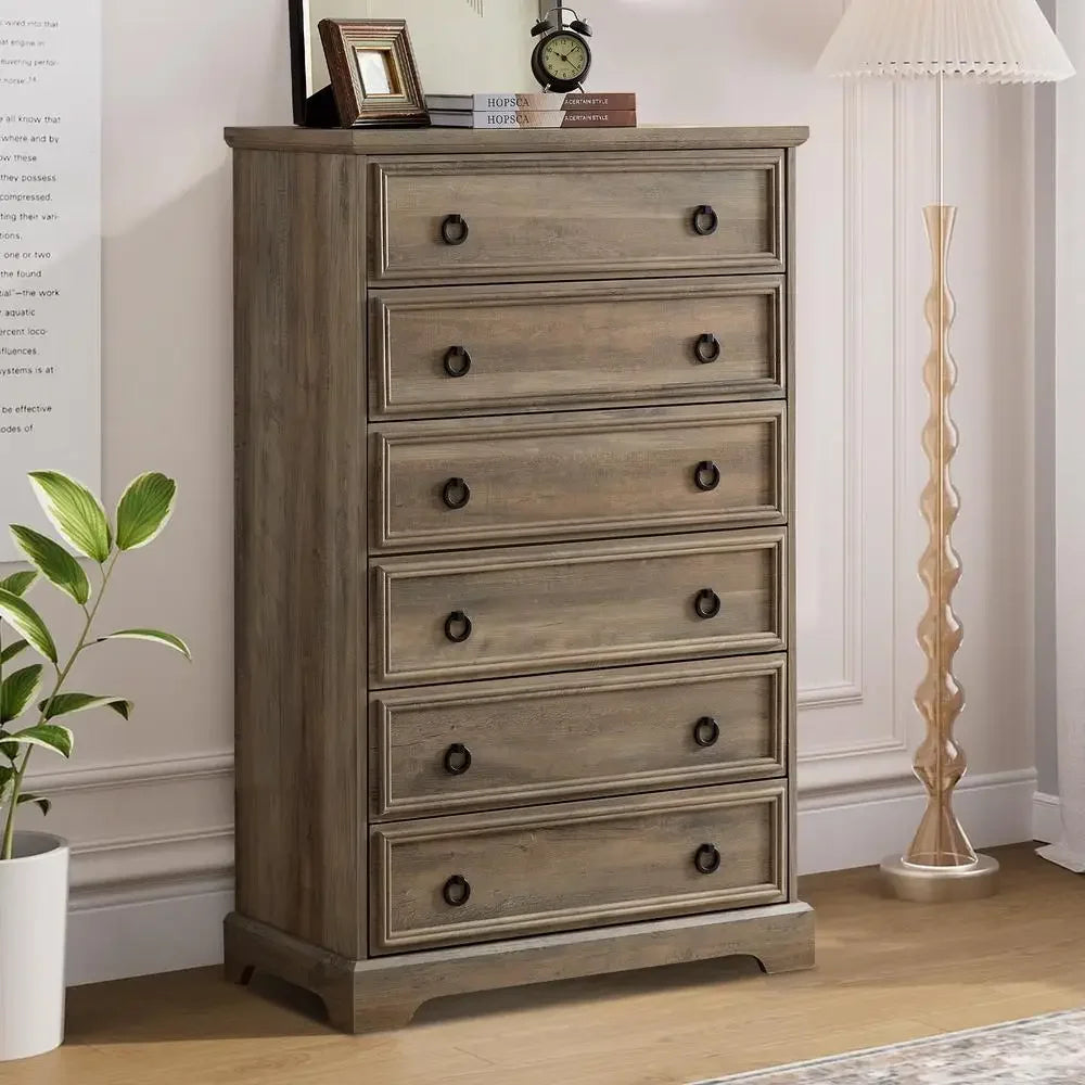 6-Drawer Tall Dresser Chest Wood Cabinet