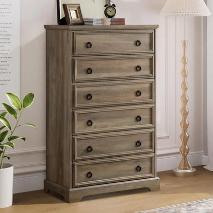 6-Drawer Tall Dresser Chest Wood Cabinet