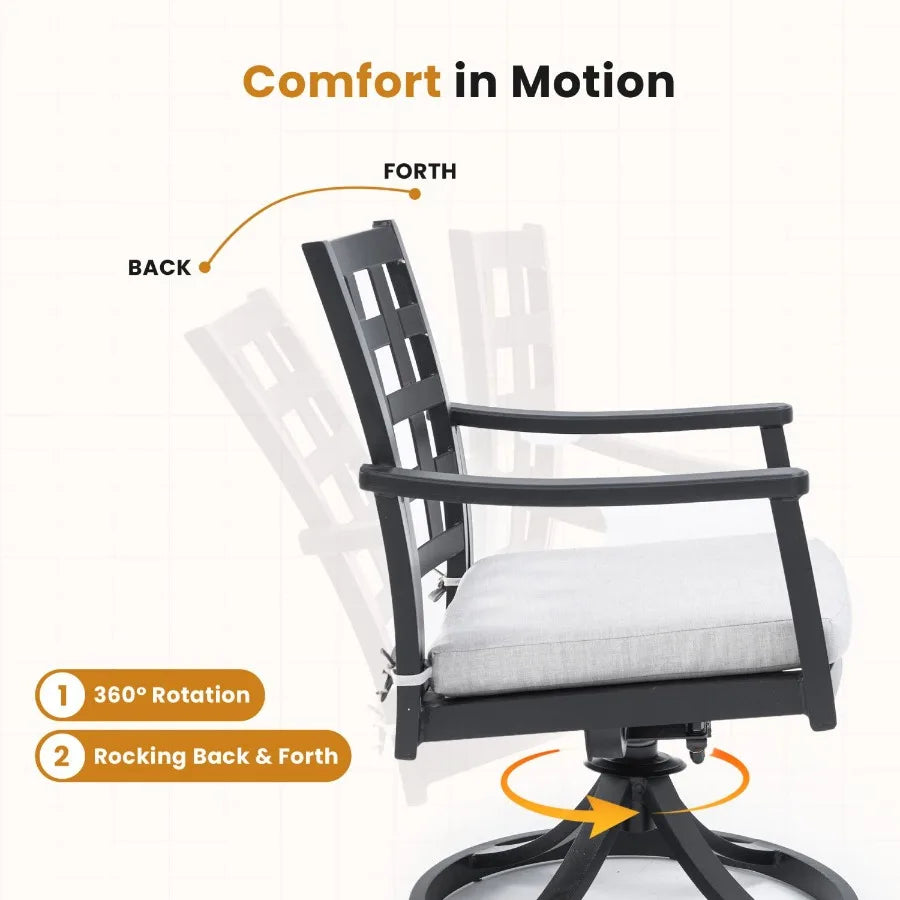 Rectangular Table Six Chairs 4 Stationary 2 Swivel Rockers Cast Aluminum RustFree