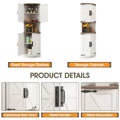 Vabches 64.8" Tall Corner Cabinet Farmhouse Storage Cabinet with Barn Doors&5 Storage Shelves Corner Storage Cabinet Living Room