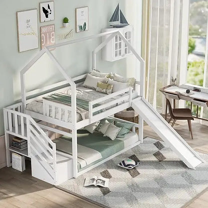 Low Bunk Bed with Slide and Stairs