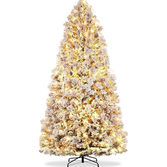 7.5 FT Prelit Snow Flocked Artificial Christmas Tree with 300 Multicolor LED Lights