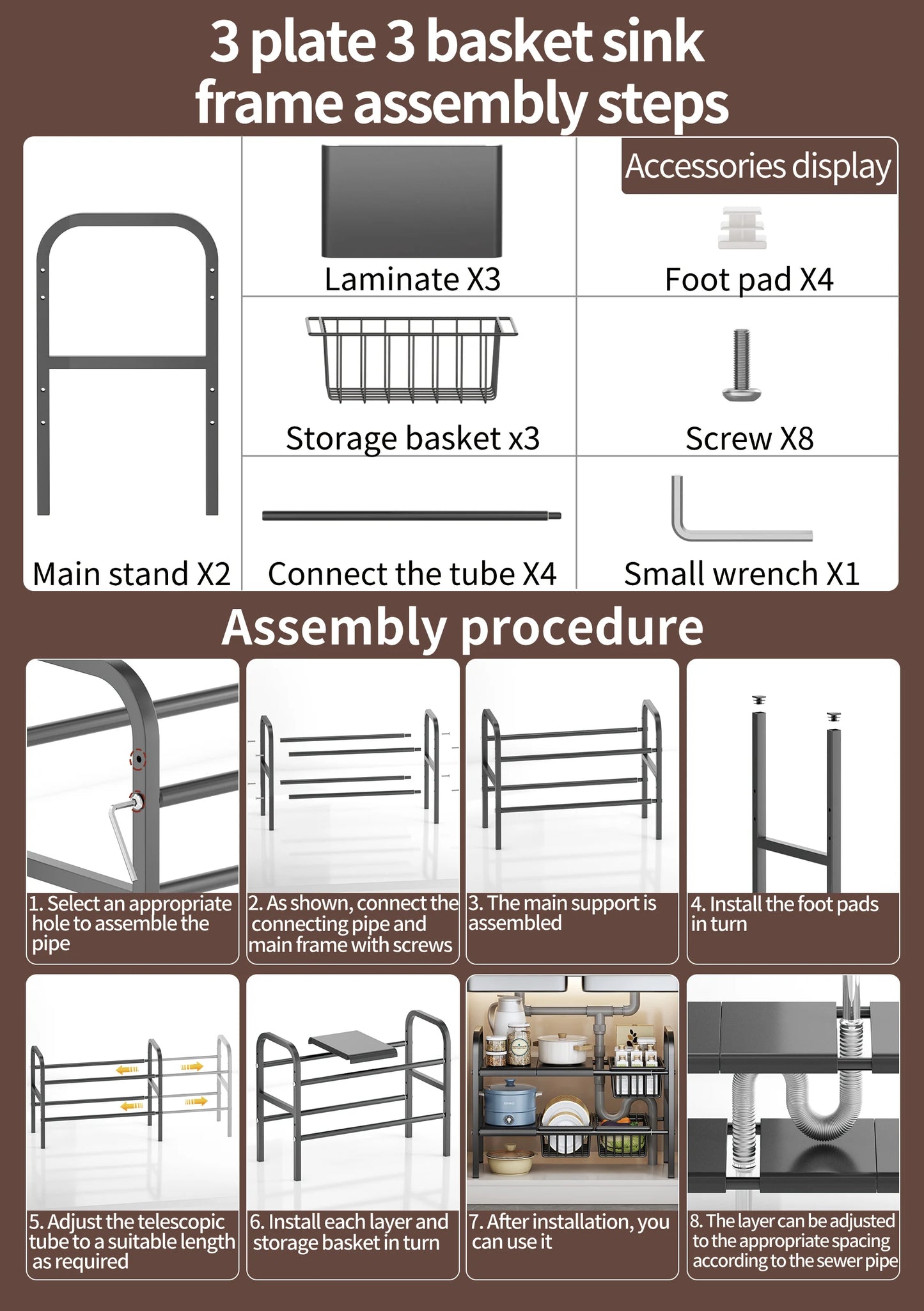 1 Set Multipurpose Expandable Cabinet Shelf Rack