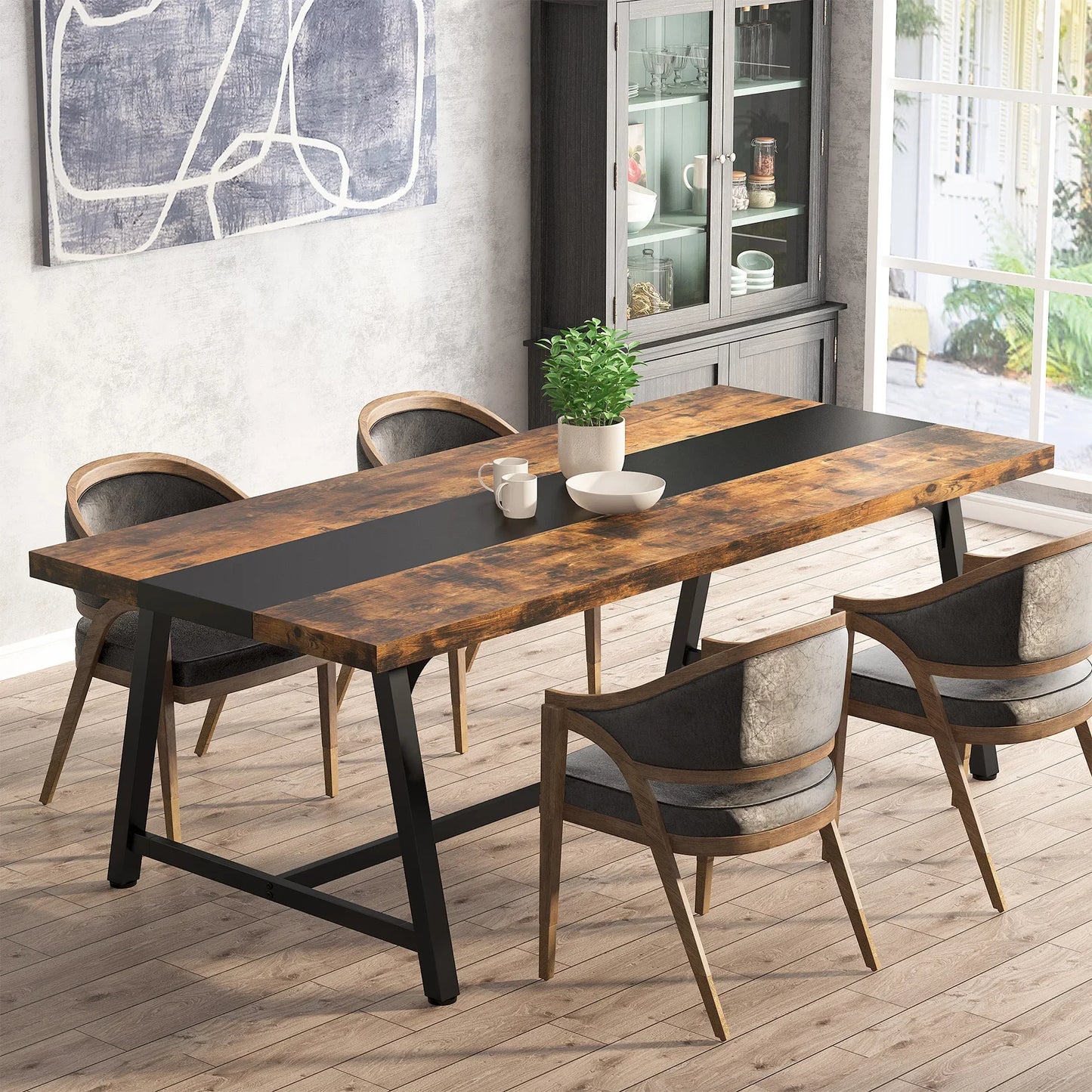 70.87" Rectangular Wood Kitchen Table 8 People,