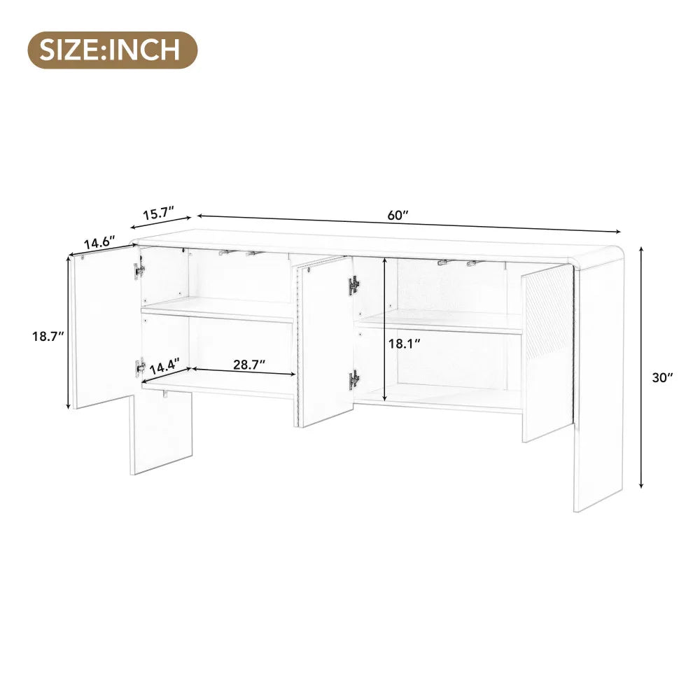 60"L Large Storage Space Sideboard with 4 Doors and Rebound Device