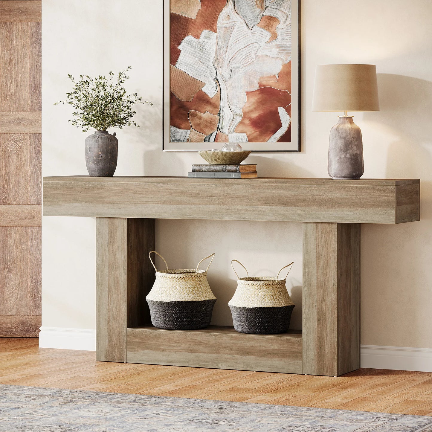 2-Tier Entryway Table with U-Shaped Base