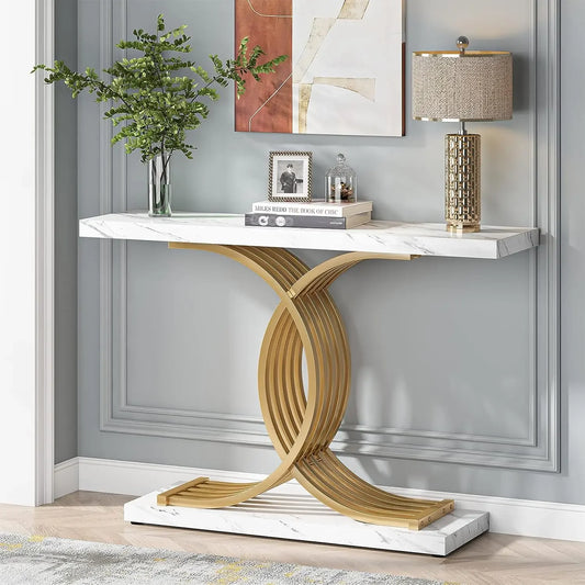 39-Inch Console Faux Marble Narrow Wood Entrance table