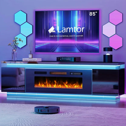 Fireplace TV-Stand with 40" Fireplace - 2 LED Light TV-Stand for 85 inch TVs