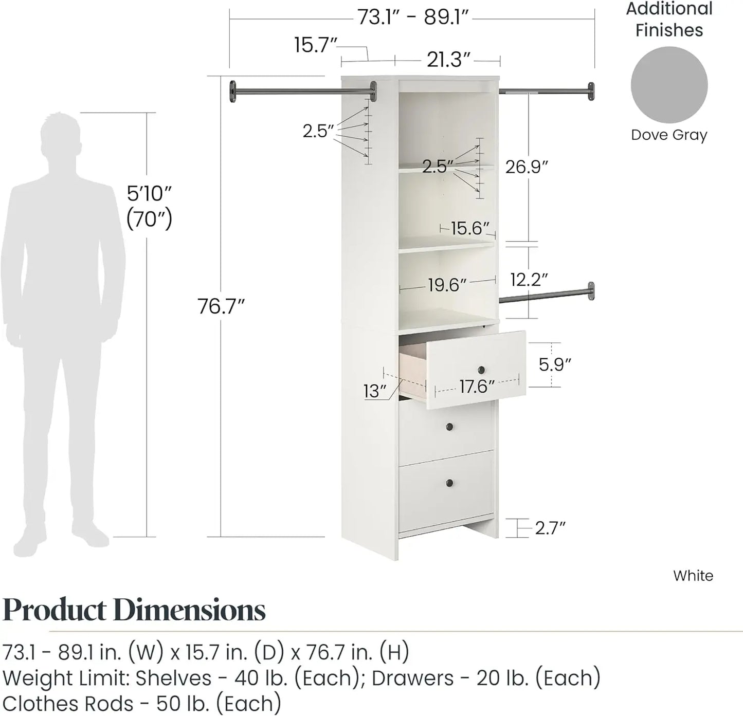 Beckett Closet Storage Organizer In White