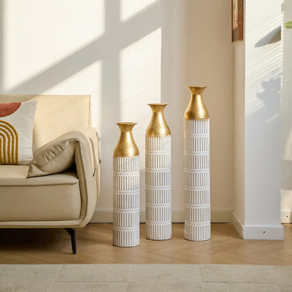 Set Of 3 Gorgeous Home Decoration Large Glazed Metal Vases Height