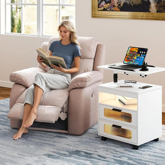 Bedroom Night Stand with Adjustable Rotary Study Table