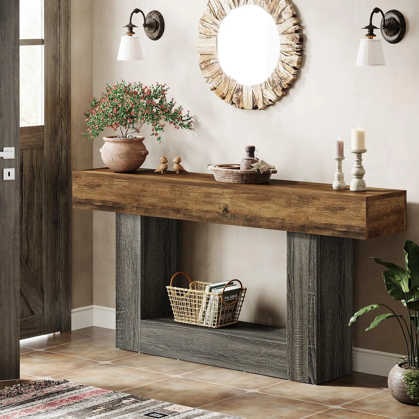 2-Tier Entryway Table with U-Shaped Base