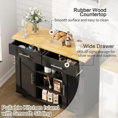 40" Kitchen Island on Wheels with Storage Cabinet