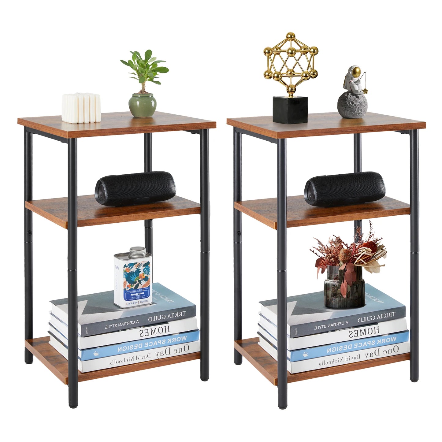 JHK 2/3-Tier End Table Side Tables with Adjustable Feet Small Nightstand Steel Frame Space-Saving for Bedroom Living Room Office