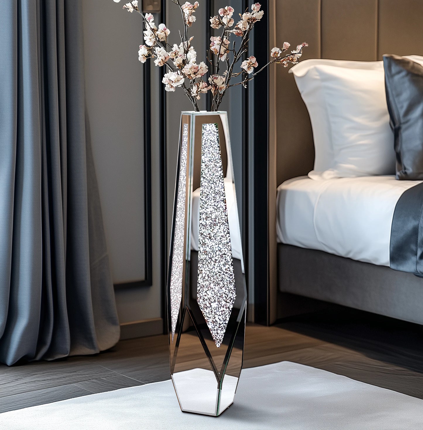 Large Crushed Diamond Glass Vase for Home Decor