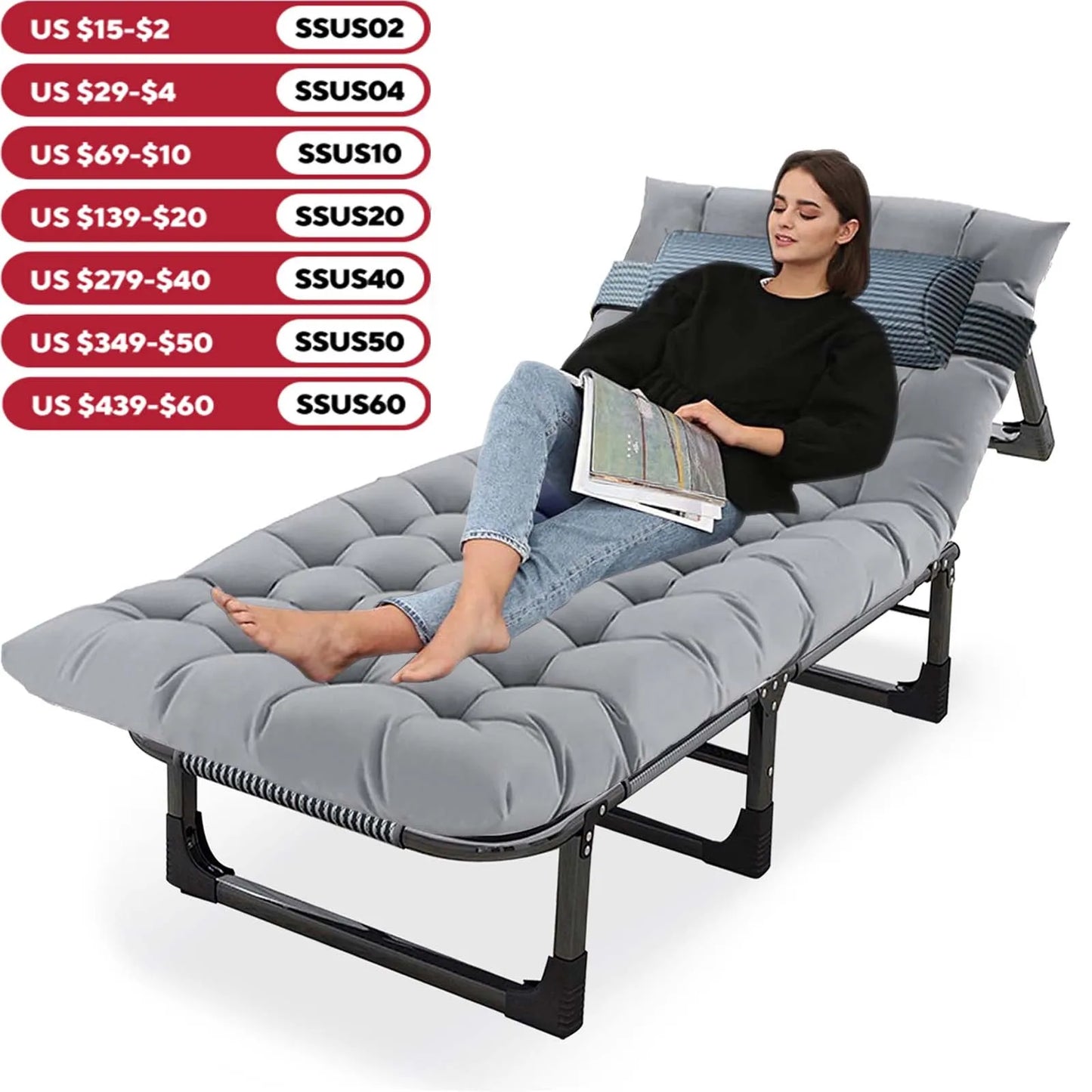 Portable 4-Position Folding Camping Bed Hold up 330lbs,