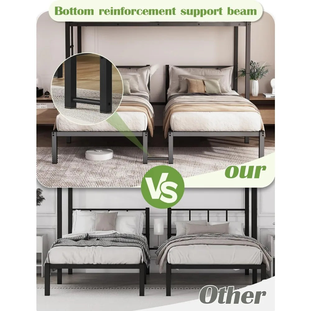 Twin Over Twin & Bunk Beds for 3, Triple Bunk Bed for 3 with Guardrails, Ladder & Upper-Bed Platform, for Children, Teens, Adult