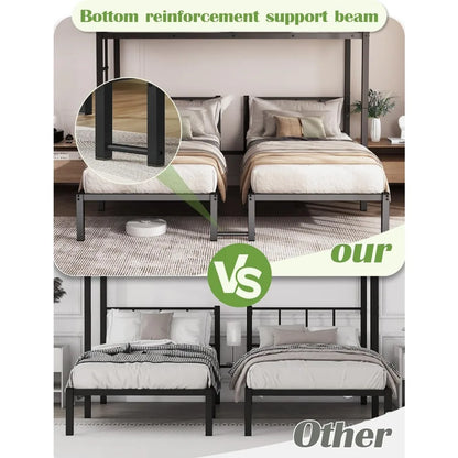 Twin Over Twin & Bunk Beds for 3, Triple Bunk Bed for 3 with Guardrails, Ladder & Upper-Bed Platform, for Children, Teens, Adult