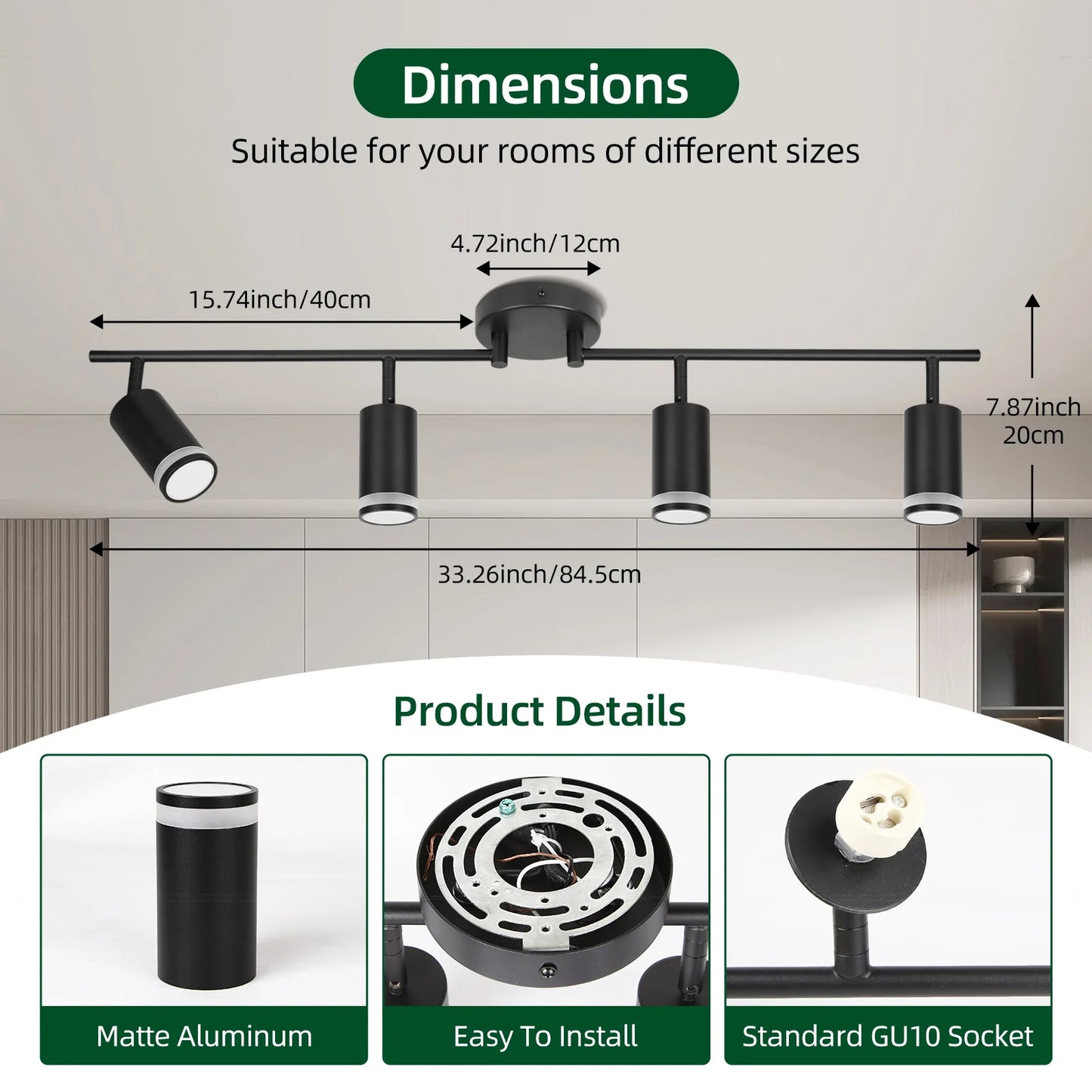 LED Spotlight Black Track Fixture Ceiling Light Rotatable 6 Heads Protective Lamp