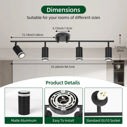 LED Spotlight Black Track Fixture Ceiling Light Rotatable 6 Heads Protective Lamp