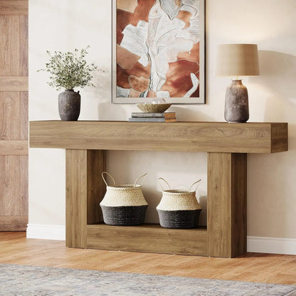 2-Tier Entryway Table with U-Shaped Base