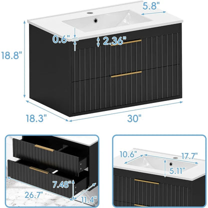 Wall Mounted Floating Bathroom Vanity with 2 Big Drawers