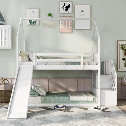 Low Bunk Bed with Slide and Stairs