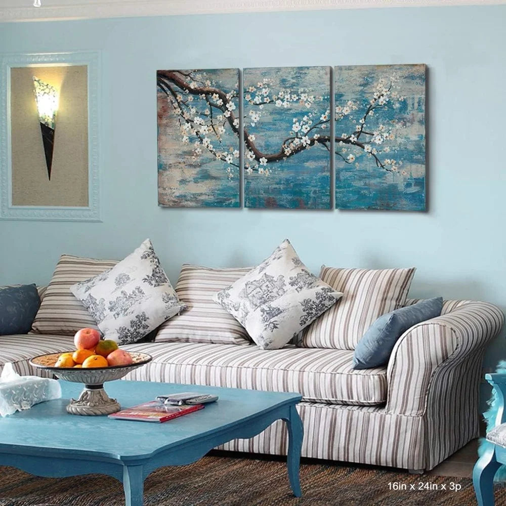 Large Framed Plum Blossom Tree Gallery Wrapped Decorative Art