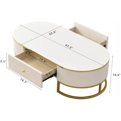 Curved Profile Design, Gold Metal Decor, Center Table for Living Room