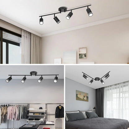 LED Spotlight Black Track Fixture Ceiling Light Rotatable 6 Heads Protective Lamp