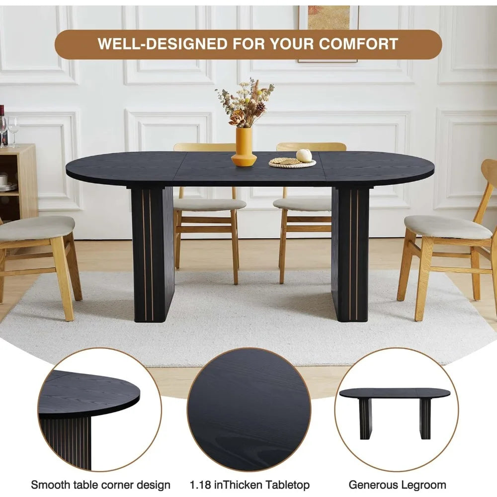 Modern Oval Kitchen Table with Wood Strip Base