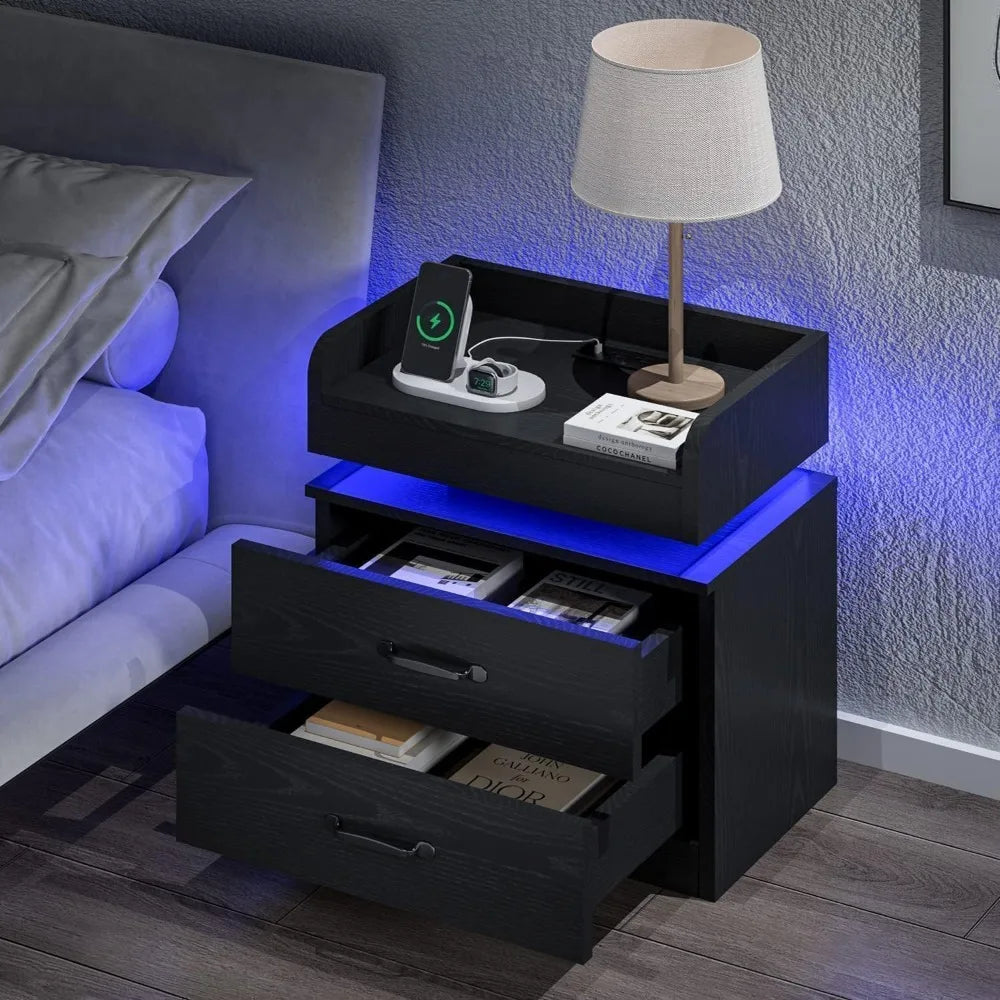 Night Stand with LED Lights, Modern Led End Table, Nightstand for Bedroom