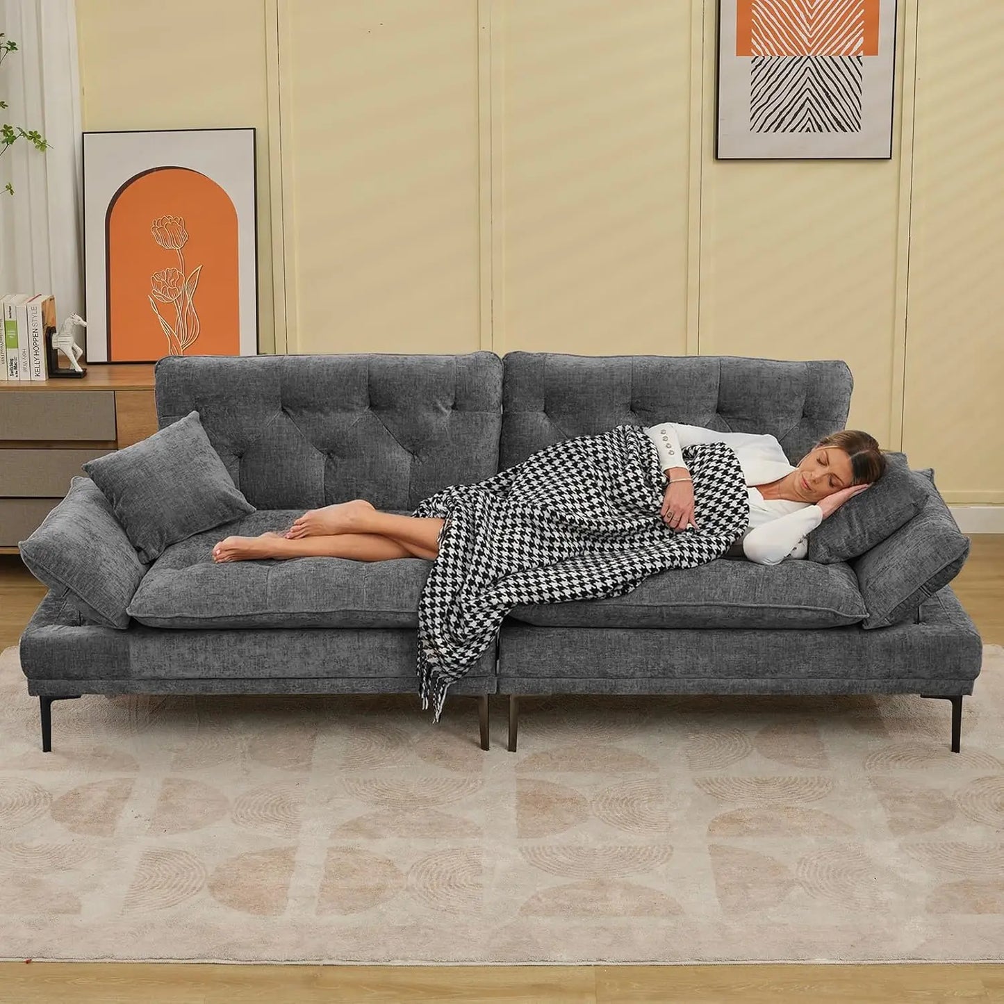 Adjustable Armrest, Comfy Chenille Fluffy Couch
