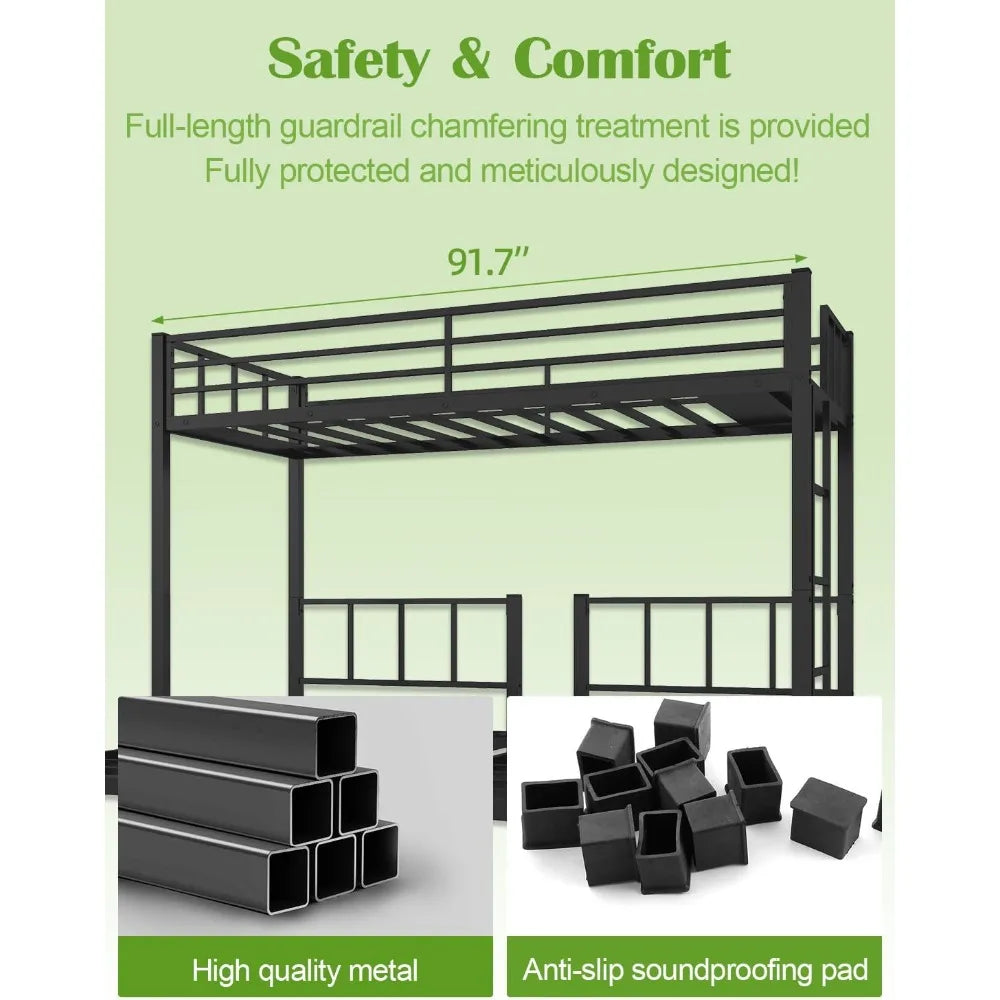 Twin Over Twin & Bunk Beds for 3, Triple Bunk Bed for 3 with Guardrails, Ladder & Upper-Bed Platform, for Children, Teens, Adult