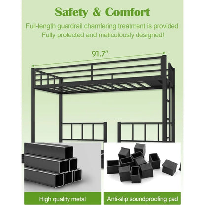 Twin Over Twin & Bunk Beds for 3, Triple Bunk Bed for 3 with Guardrails, Ladder & Upper-Bed Platform, for Children, Teens, Adult