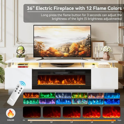 TV Console Cabinet High Gloss Entertainment 70" Modern Storage Cabinet TV Stands,