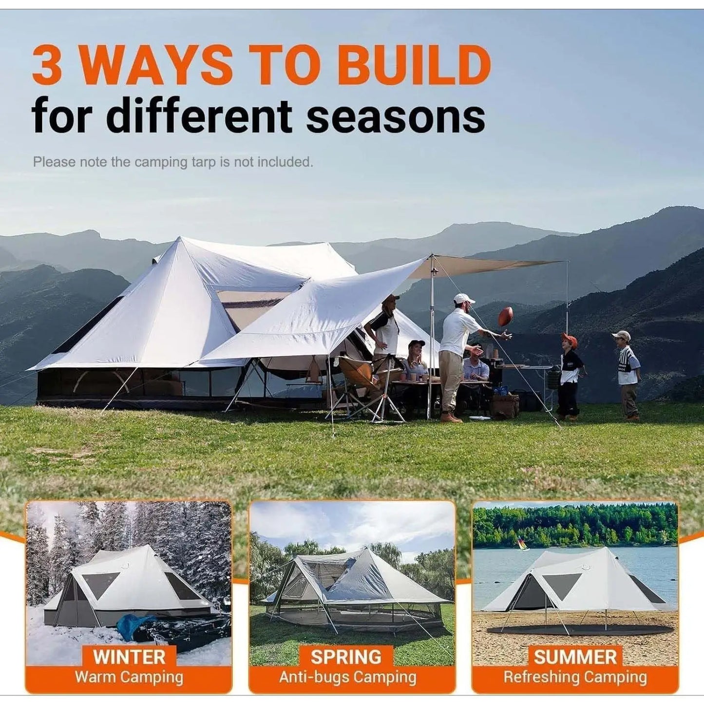 Large Waterproof & Windproof Luxury Glamping Tent w/Stove Jack