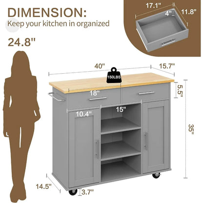 40" Kitchen Island on Wheels with Storage Cabinet