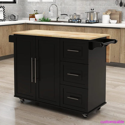 Wood Top Kitchen Cart with Storage Cabinet