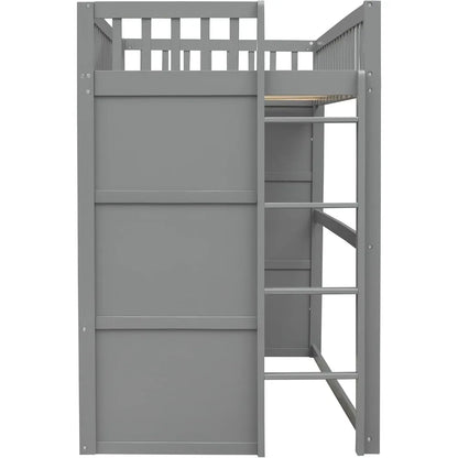 Twin Kids Playhouse Bed, Solid Wood Loft