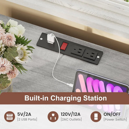 Set of 2,Nightstand with Charging Station with LED light