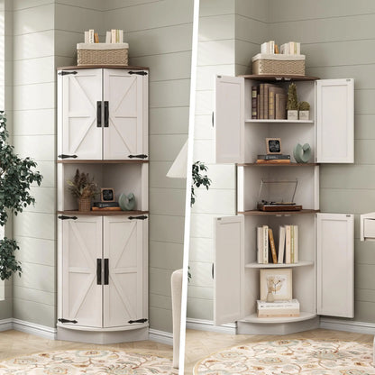 Vabches 64.8" Tall Corner Cabinet Farmhouse Storage Cabinet with Barn Doors&5 Storage Shelves Corner Storage Cabinet Living Room