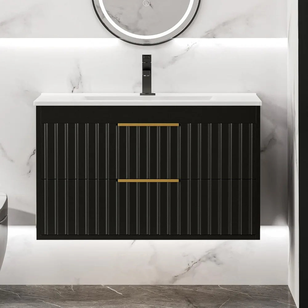 Wall Mounted Floating Bathroom Vanity with 2 Big Drawers