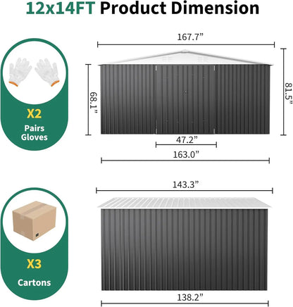 12x14 FT Outdoor Storage, Garden Shed with Updated Frame Structure.