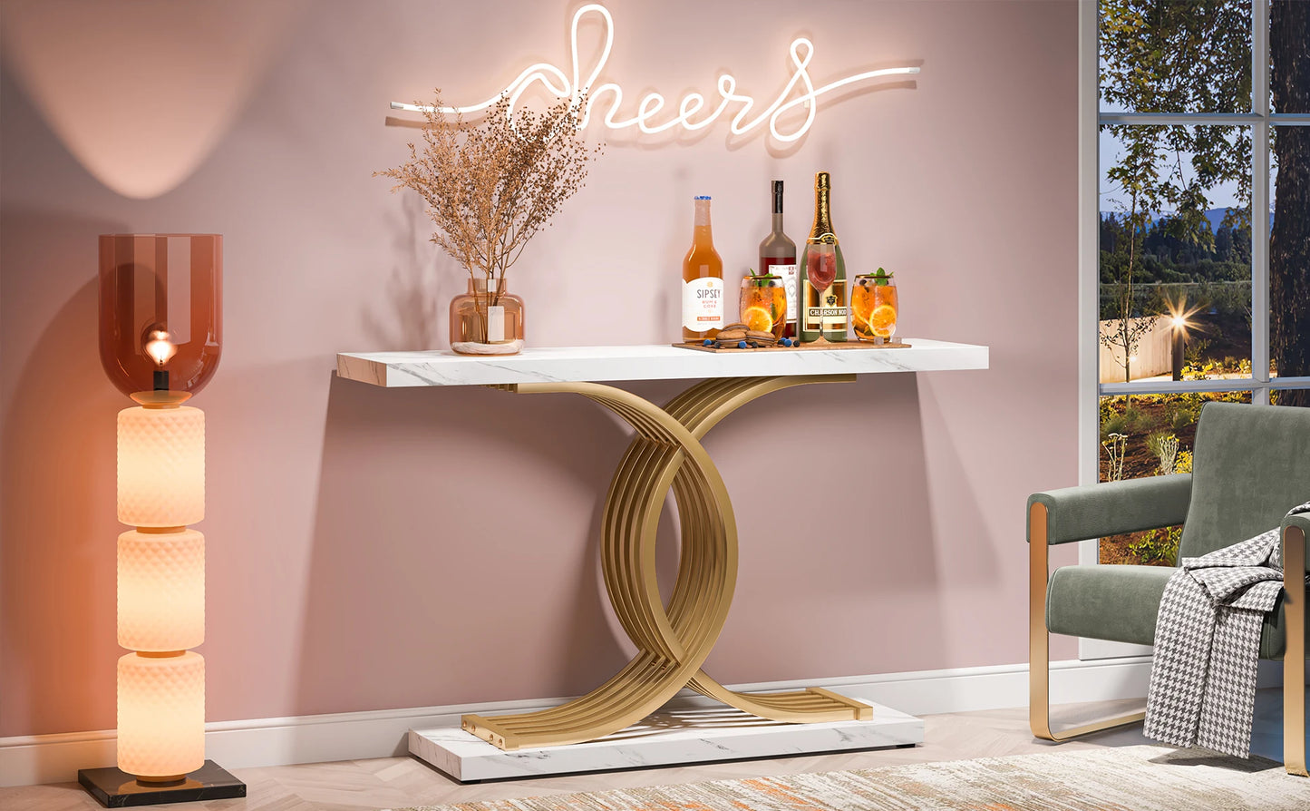 39-Inch Console Faux Marble Narrow Wood Entrance table