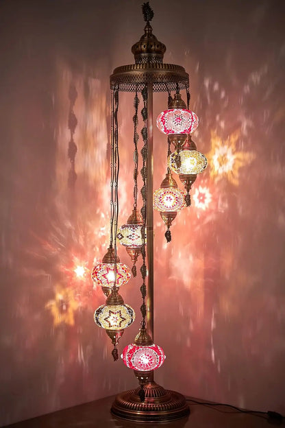 7 Big Globes Turkish Moroccan Tiffany Mosaic Floor Lamp