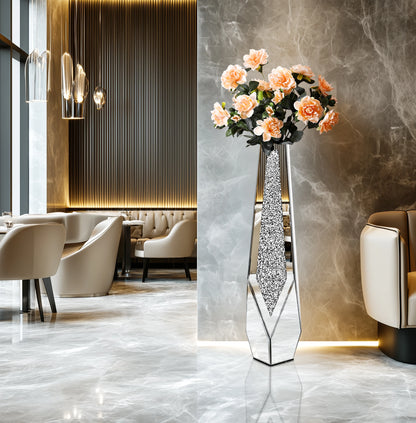 Large Crushed Diamond Glass Vase for Home Decor